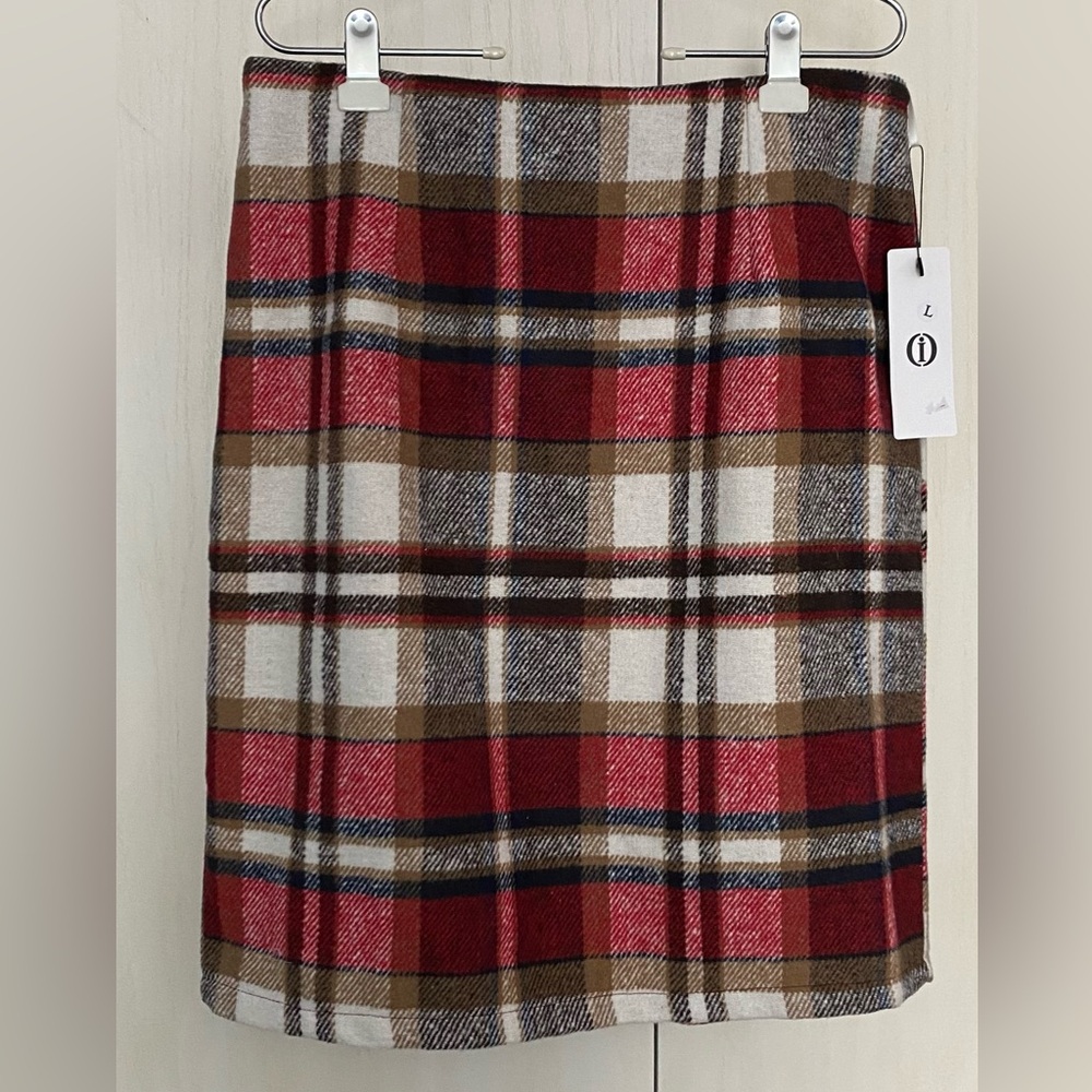 Plaid Knee Length Wool Pencil Skirt - Size Large
